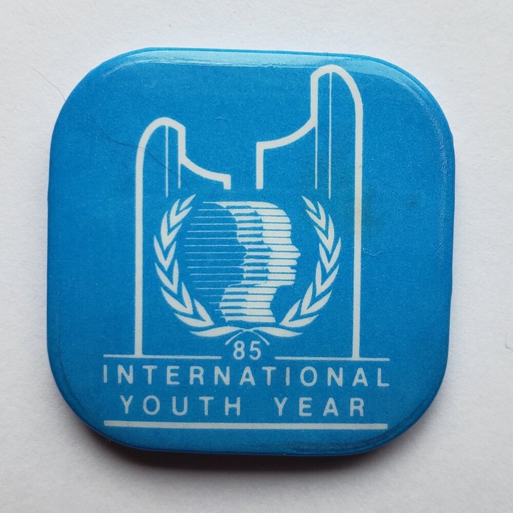 1985 International Youth Year Pinback Pin